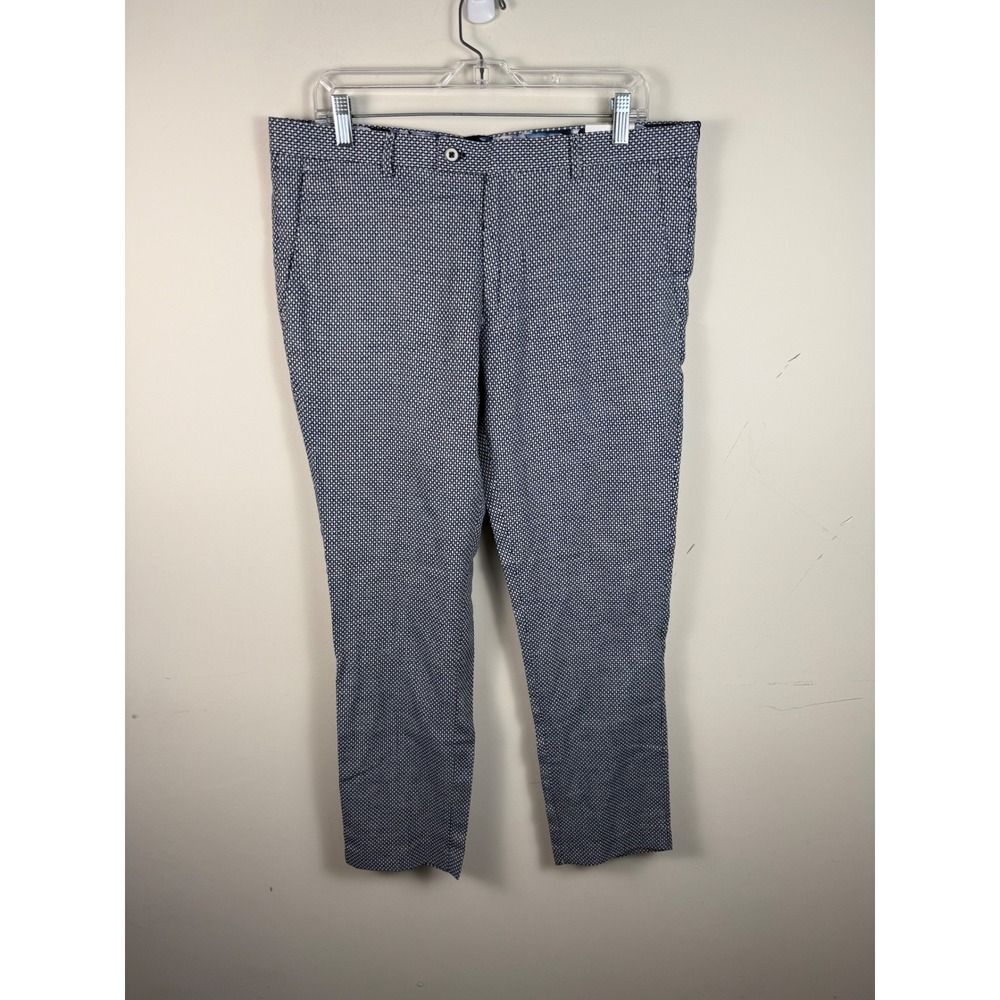 Paisley & Gray 34x30 Navy White Micro Print‎ Linen Blend Slim Fit Pants 2141P